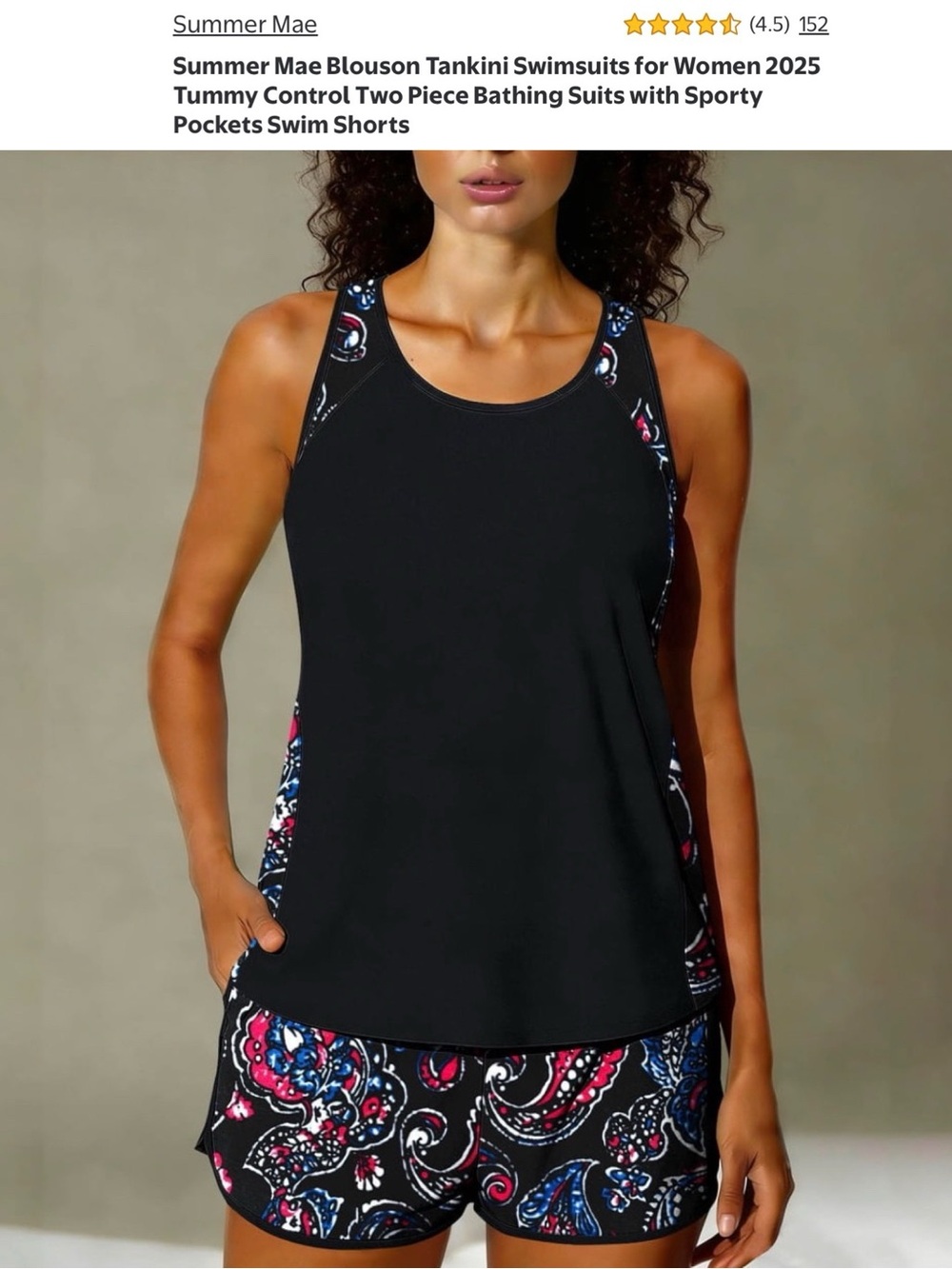 Summer Mae Blouson Tankini 2-PC Swimsuit w/Pockets Size 10 NWT